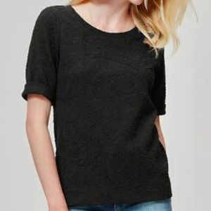 LOFT Black Jaquard Floral Sweat Tee